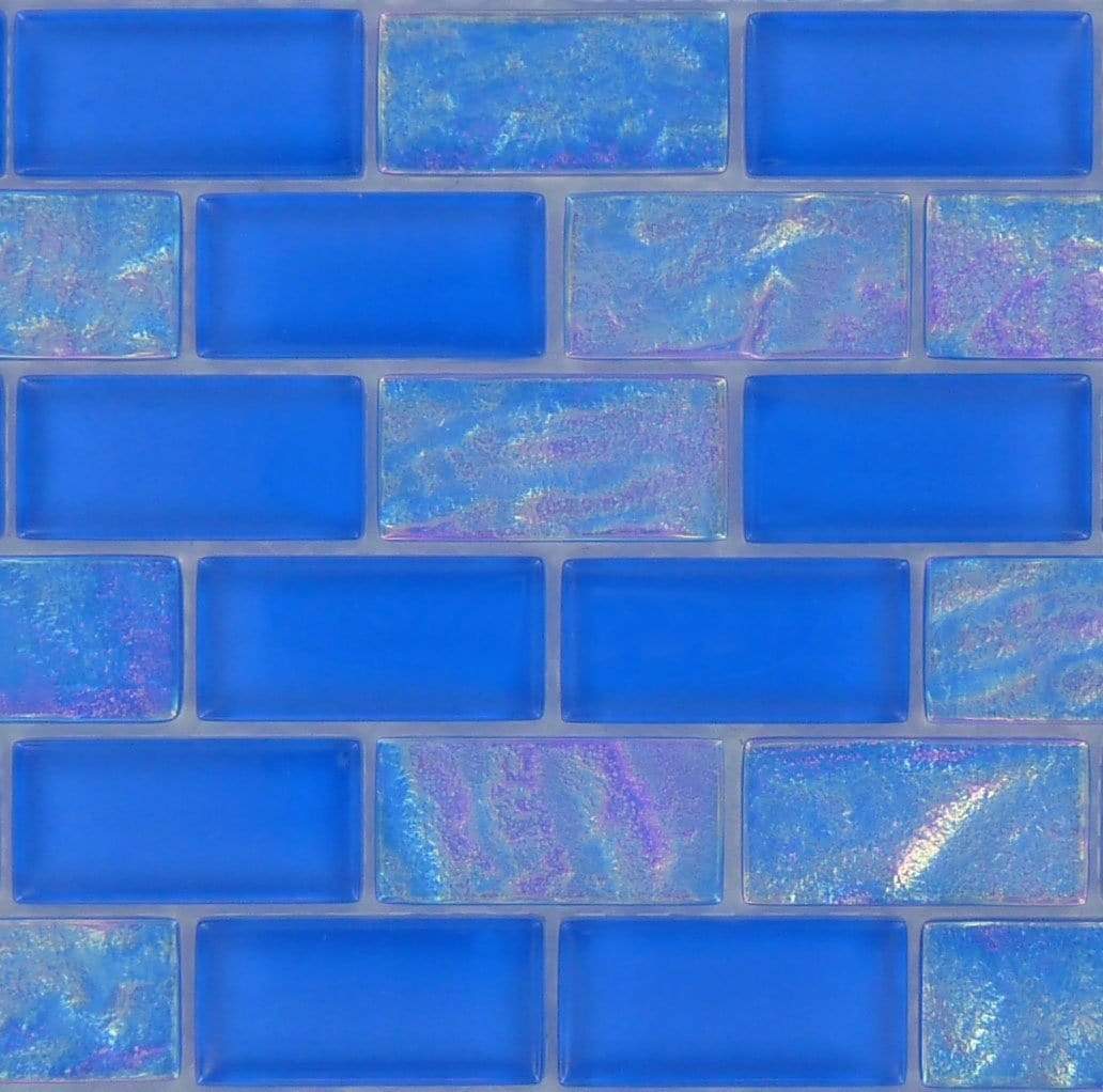 Royal Blue 1'' x 2'' Glossy & Iridescent Glass Pool Tile Ocean Pool Mosaics