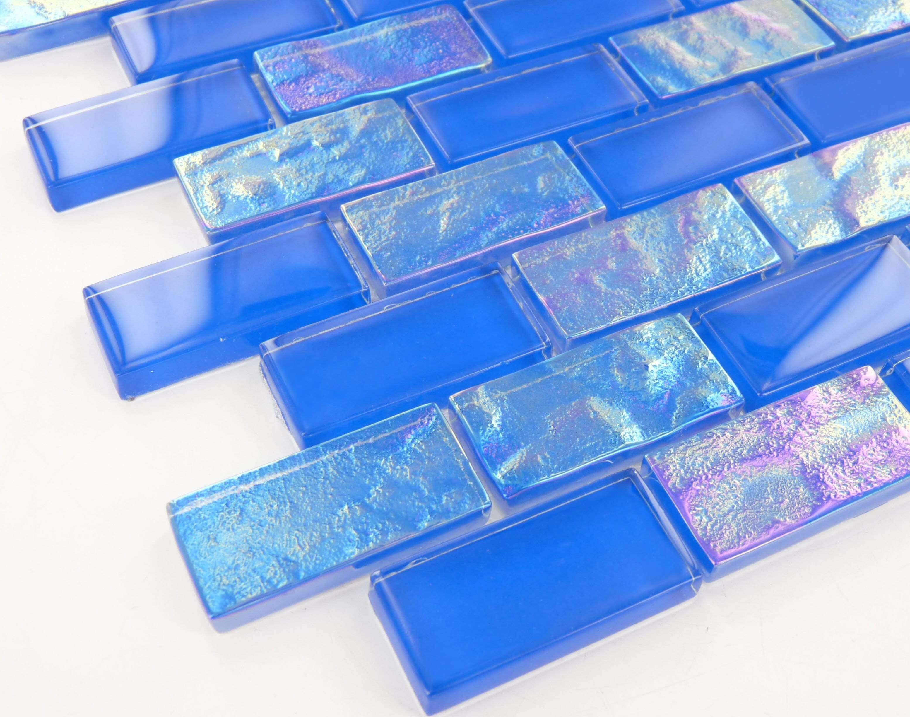 Royal Blue 1'' x 2'' Glossy & Iridescent Glass Pool Tile Ocean Pool Mosaics