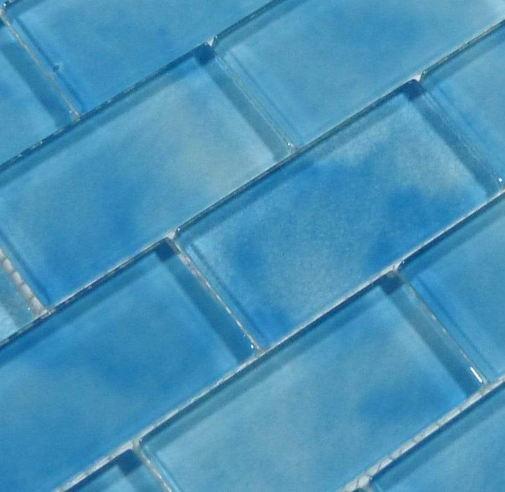 Caribbean Splash Blue 2" x 4" Glossy Glass Pool Tile Ocean Pool Mosaics