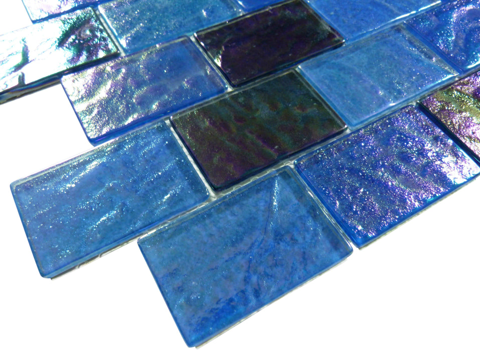 Dark Blue Blend 2" x 3" Iridescent Glass Subway Pool Tile Ocean Pool Mosaics