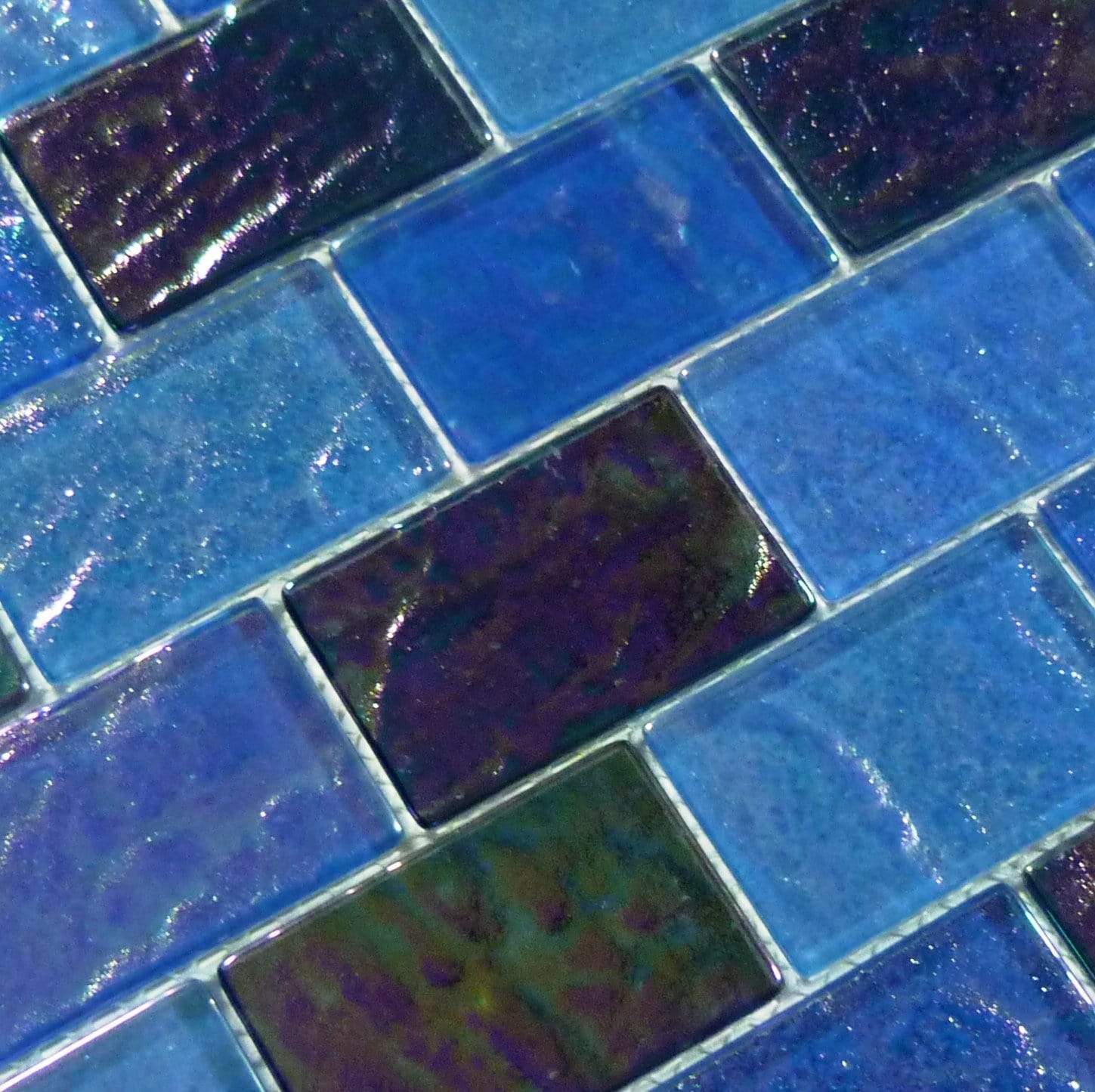 Dark Blue Blend 2" x 3" Iridescent Glass Subway Pool Tile Ocean Pool Mosaics