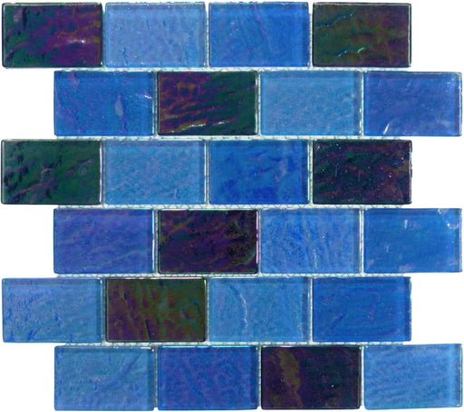 Dark Blue Blend 2" x 3" Iridescent Glass Subway Pool Tile Ocean Pool Mosaics