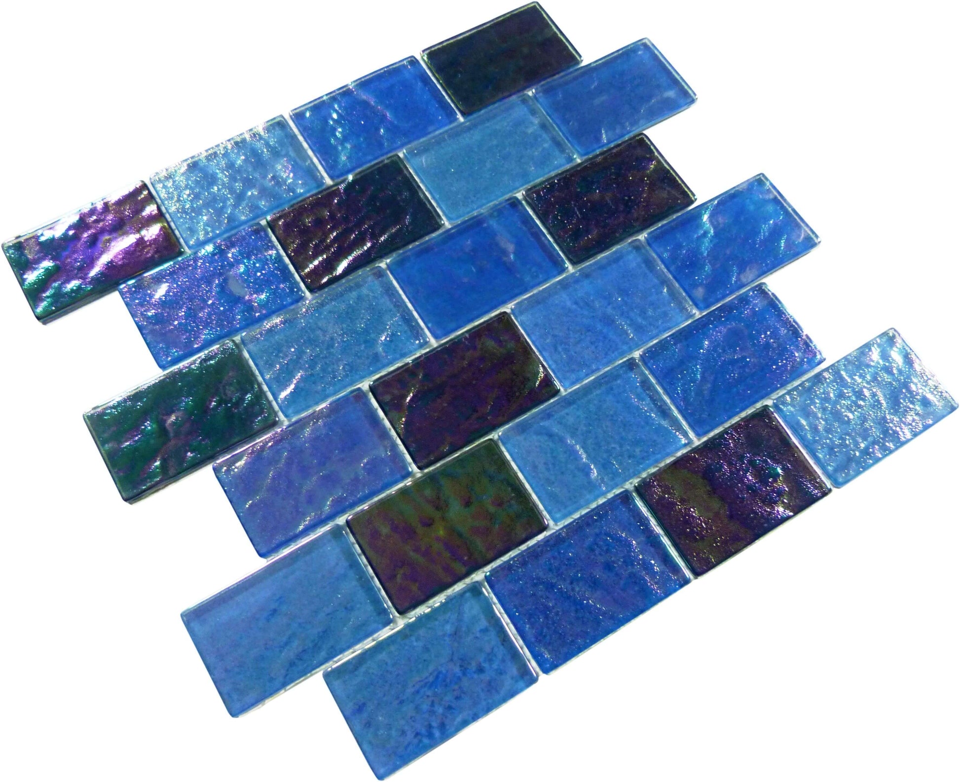 Dark Blue Blend 2" x 3" Iridescent Glass Subway Pool Tile Ocean Pool Mosaics