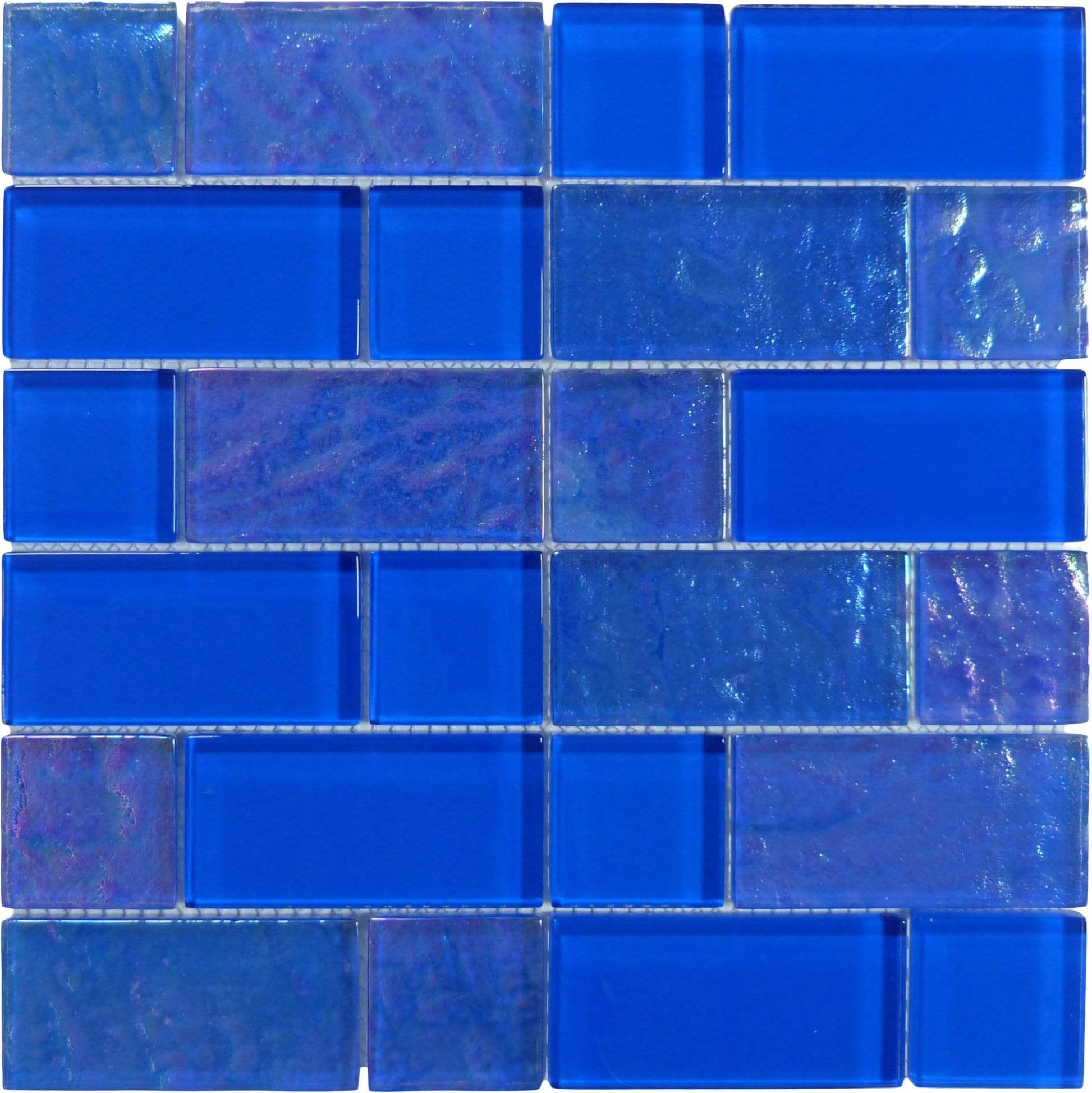 Royal Unique Shapes Blue Glossy & Iridescent Glass Pool Tile Ocean Pool Mosaics