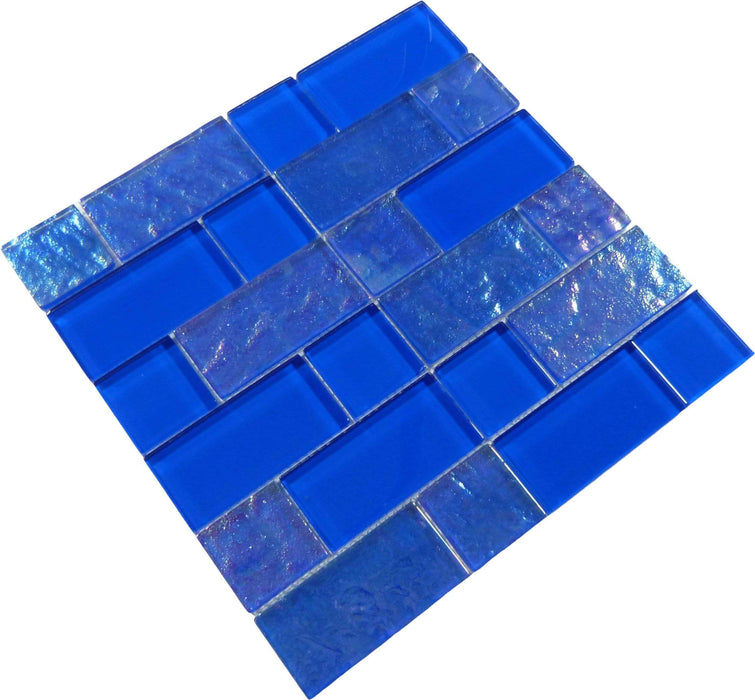 Royal Unique Shapes Blue Glossy & Iridescent Glass Pool Tile Ocean Pool Mosaics
