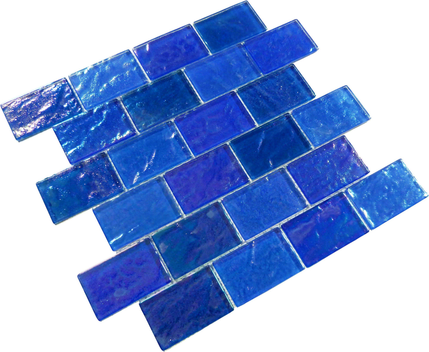 Light Blue Blend 2" x 3" Iridescent Glass Subway Pool Tile Ocean Pool Mosaics