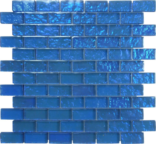 Galaxie Blue 1" x 2" Glossy & Iridescent Glass Pool Tile Ocean Pool Mosaics