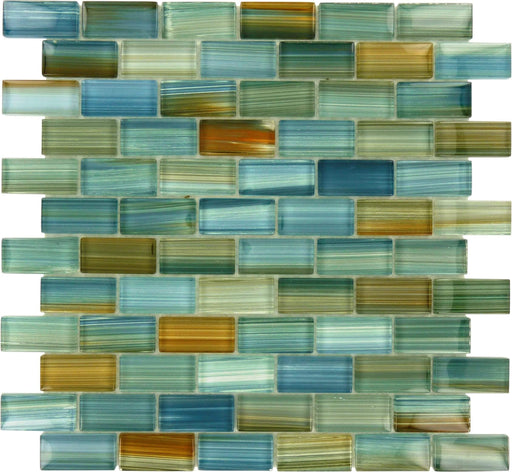Watercolors Aqua 1" x 2" Glossy Glass Pool Tile Ocean Pool Mosaics
