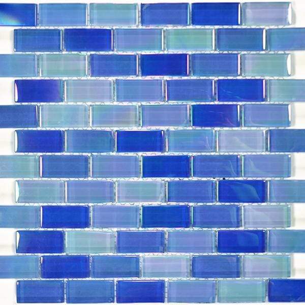 Bright Blue Blend 1" x 2" Glossy & Iridescent Glass Pool Tile Ocean Pool Mosaics