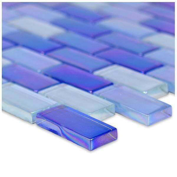 Bright Blue Blend 1" x 2" Glossy & Iridescent Glass Pool Tile Ocean Pool Mosaics