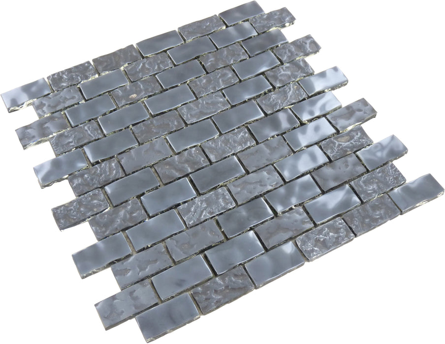 Titanium Silver 1" x 2" Glossy & Iridescent Glass Pool Tile Ocean Pool Mosaics