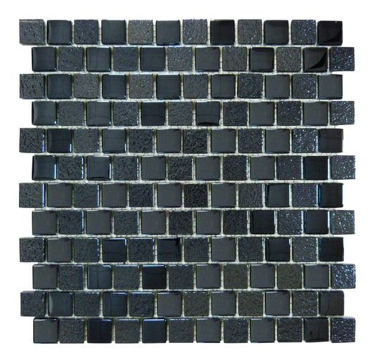 Black Metallic 1" x 1" Offset Glass Pool Tile Ocean Pool Mosaics