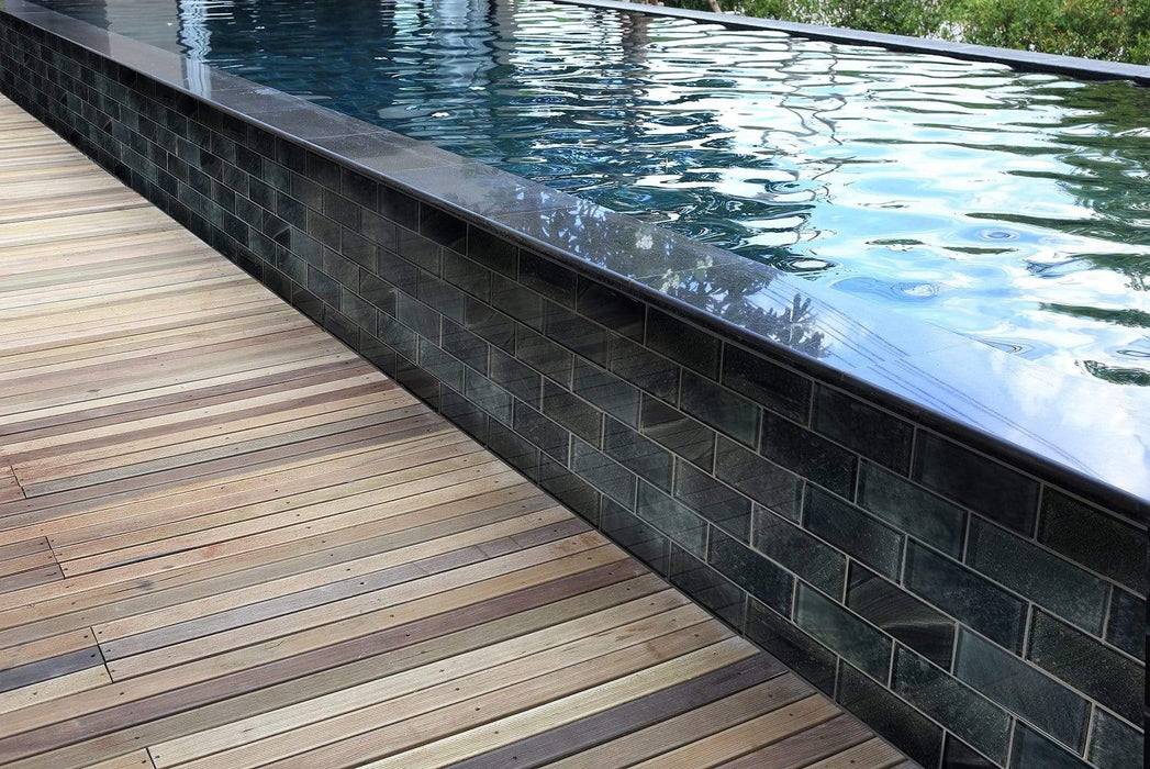 Stratus Grey 2" x 4" Glossy Glass Subway Pool Tile Ocean Pool Mosaics