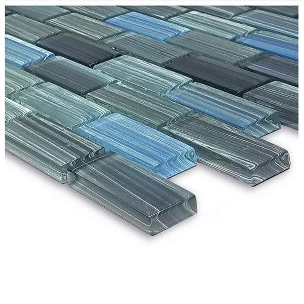 Watercolors Steel Blue Grey 1" x 2" Glossy Glass Pool Tile Ocean Pool Mosaics