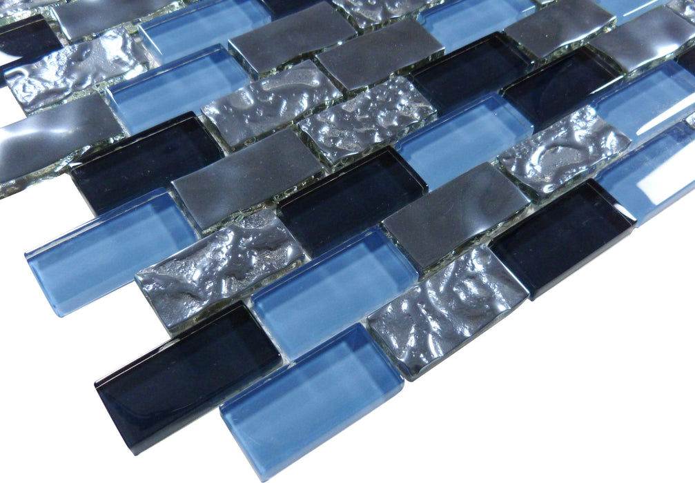 Titanium Blue 1" x 2" Glossy & Iridescent Glass Pool Tile Ocean Pool Mosaics