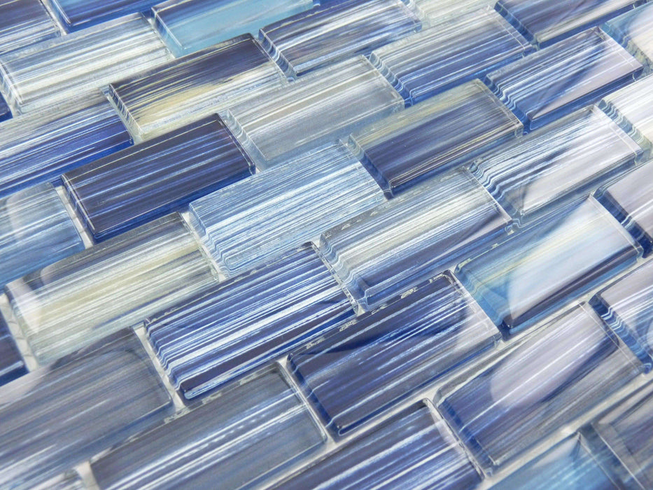 Watercolors Blue 1" x 2" Glossy Glass Pool Tile Ocean Pool Mosaics