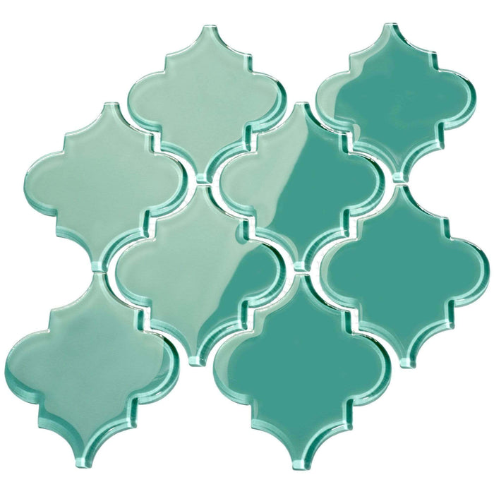 Teal Blue Arabesque Glossy Glass Tile Pacific Tile