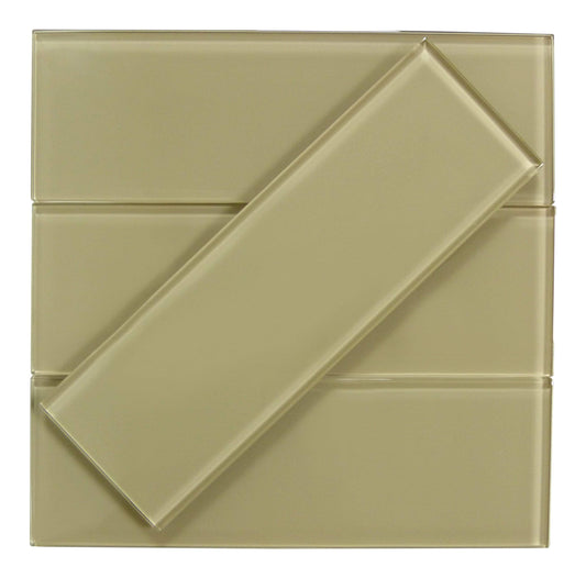 Light Taupe 4" x 12" Glossy Glass Subway Tile Pacific Tile