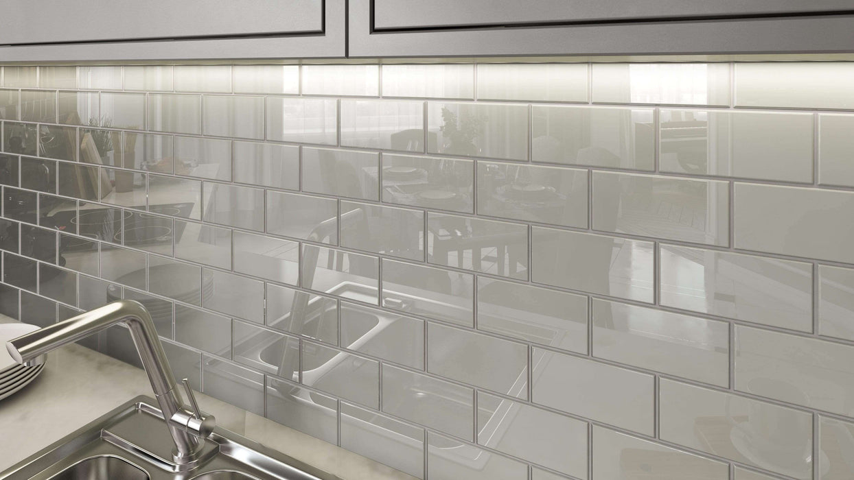 Light Grey 3'' x 6'' Glossy Glass Subway Tile Pacific Tile