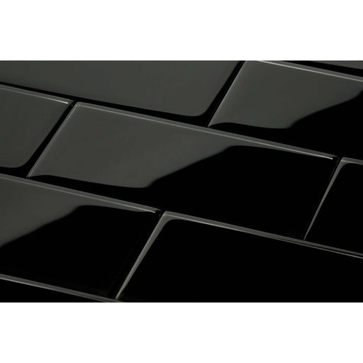 Black 3'' x 6'' Glossy Glass Subway Tile Pacific Tile