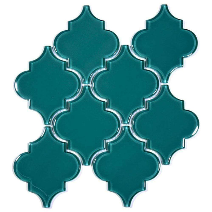 Dark Teal Arabesque Glossy Glass Tile Pacific Tile