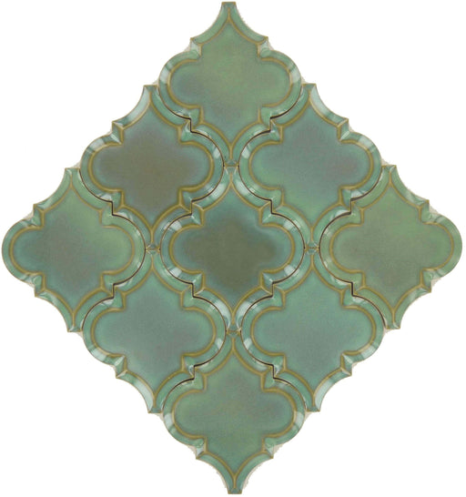 Shore Arabesque Beveled Green Glossy Porcelain Tile Regency