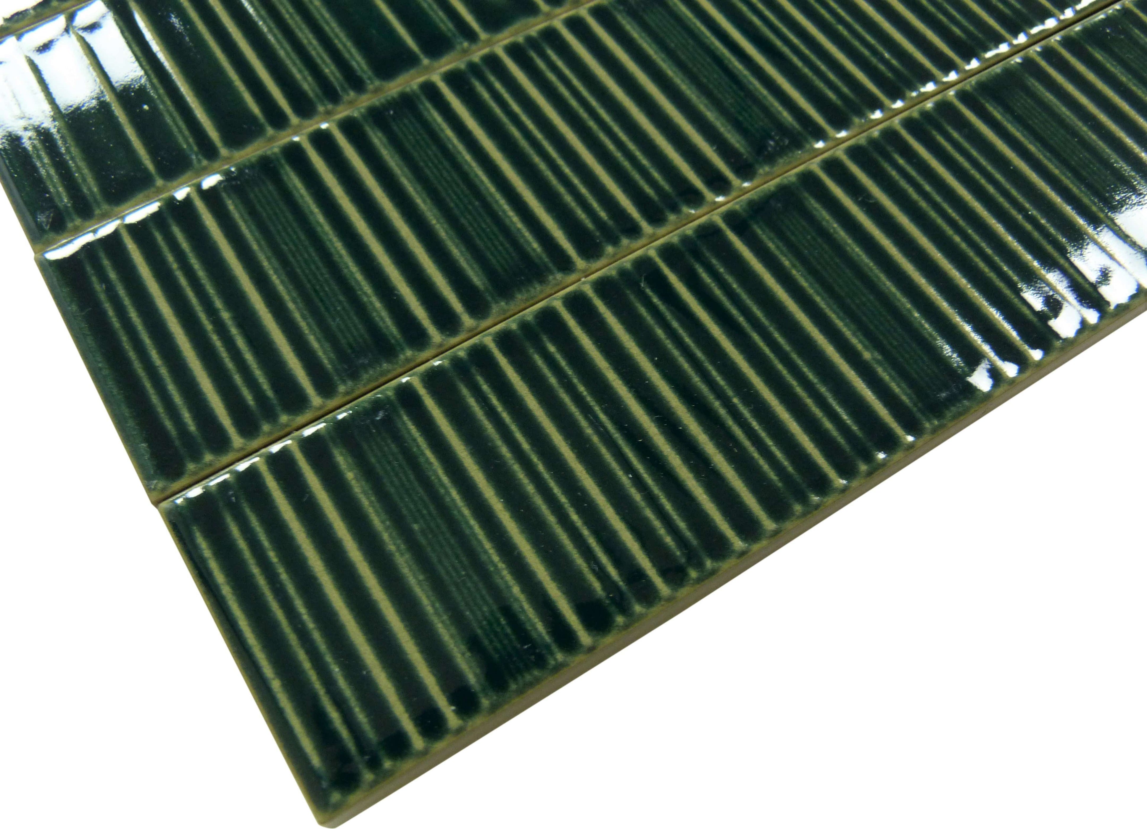 Illusion Aegean Green Rippled Bar 2x8 Glossy Porcelain Tile | Oasis Tile