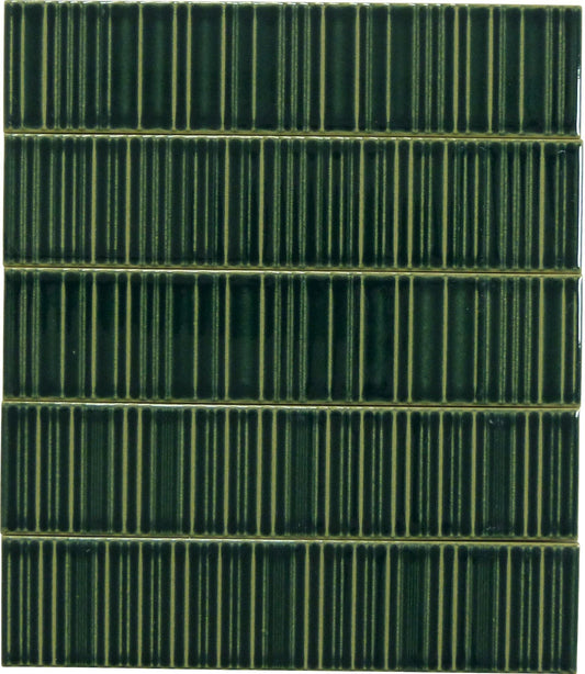 Illusion Aegean Green Rippled Bar 2x8 Glossy Porcelain Tile