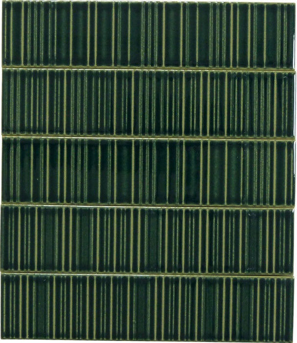 Illusion Aegean Green Rippled Bar 2x8 Glossy Porcelain Tile