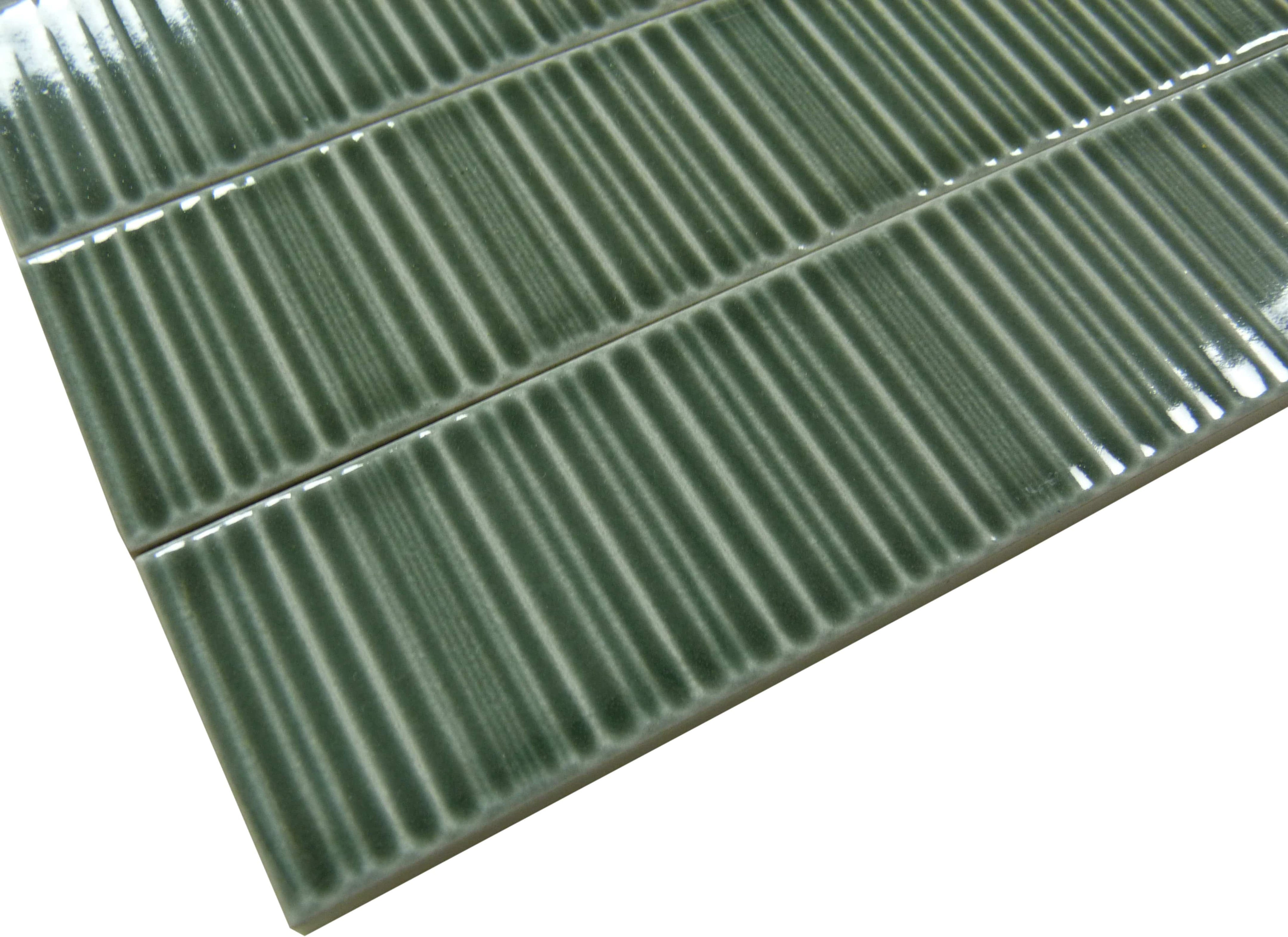 Illusion Cascade Green Rippled Bar 2x8 Glossy Porcelain Tile | Oasis Tile