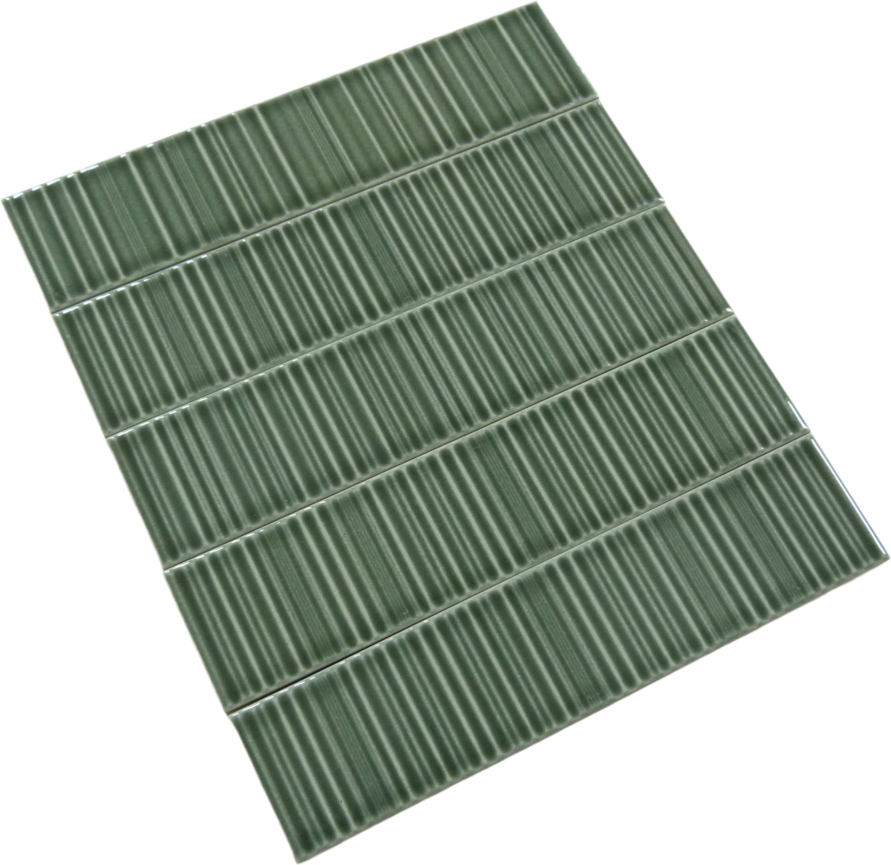 Illusion Cascade Green Rippled Bar 2x8 Glossy Porcelain Tile Regency