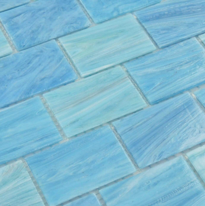 Caspian Blue 2" x 3" Glossy Glass Subway Pool Tile Royal Tile & Stone