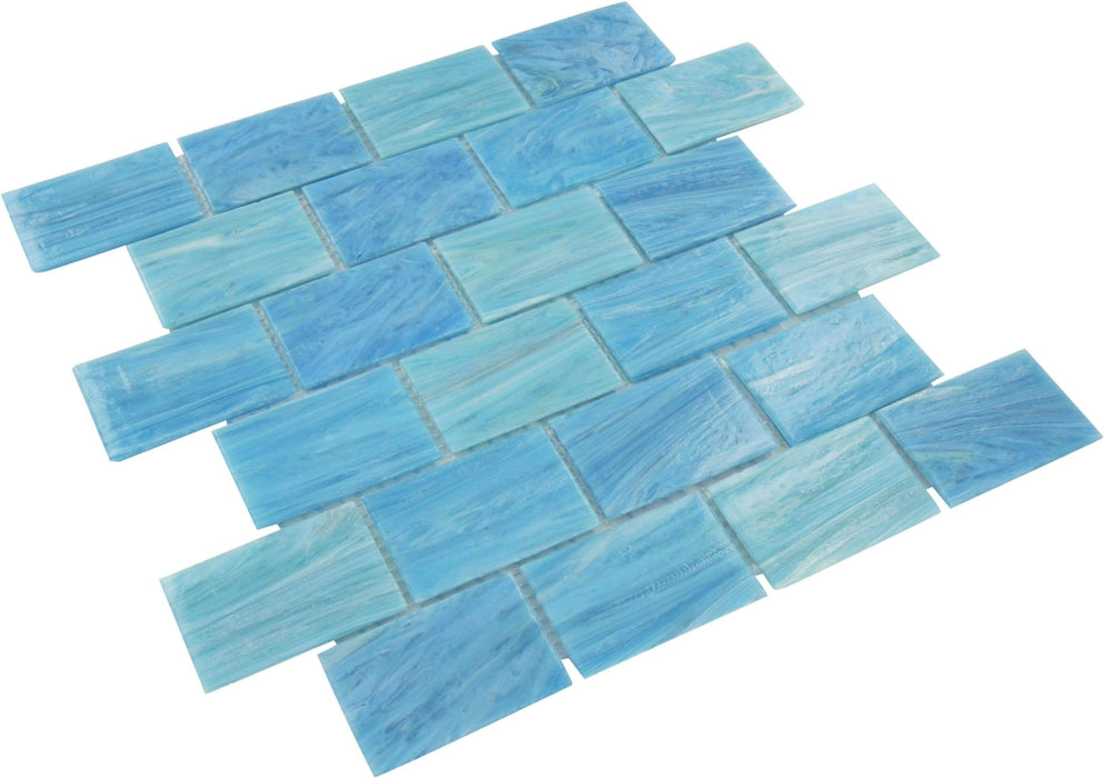 Caspian Blue 2" x 3" Glossy Glass Subway Pool Tile Royal Tile & Stone