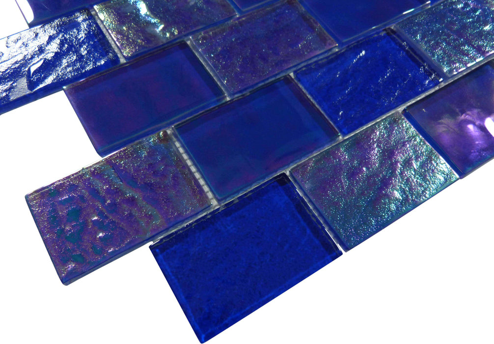 Naval Blue 2" x 3" Glossy & Iridescent Glass Subway Pool Tile Royal Tile & Stone