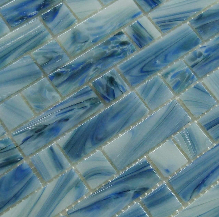 Scotia Blue Random Brick Glossy Glass Pool Tile Royal Tile & Stone