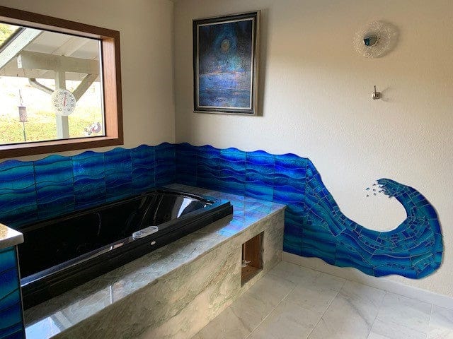 Ocean Water Waves Blue Glossy Glass Tile Royal Tile & Stone