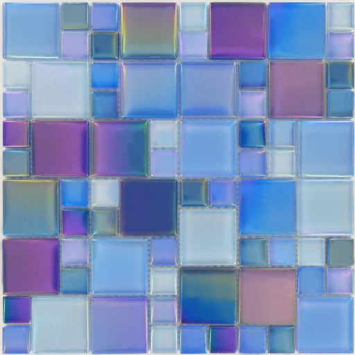 Marine Squares Blue Glossy & Iridescent Glass Pool Tiles Royal Tile & Stone