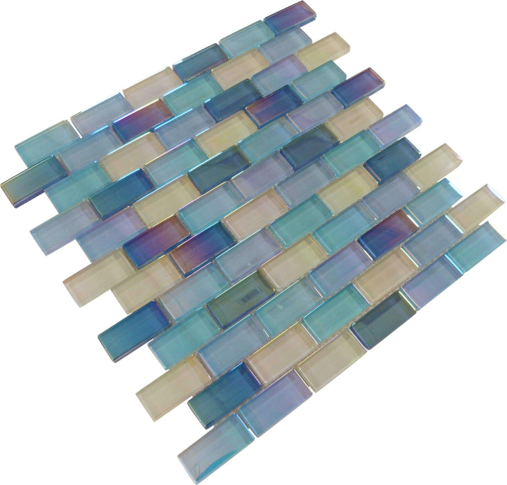 Waves 1" x 2" Aqua Glossy & Iridescent Glass Pool Tiles Royal Tile & Stone
