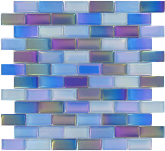 Marine Blue 1" x 2" Glossy & Iridescent Glass Pool Tiles Royal Tile & Stone