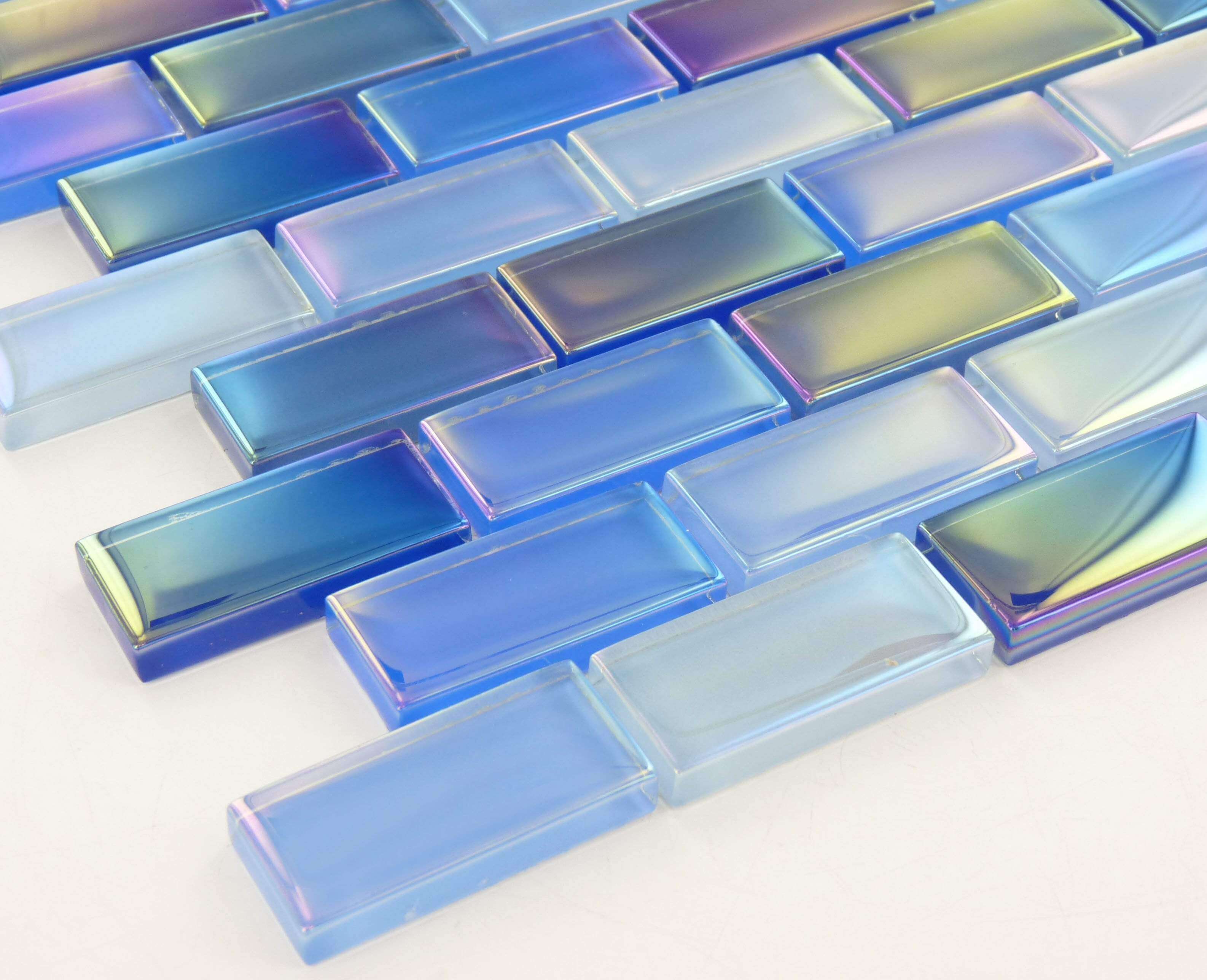 Marine Blue 1" x 2" Glossy & Iridescent Glass Pool Tiles Royal Tile & Stone