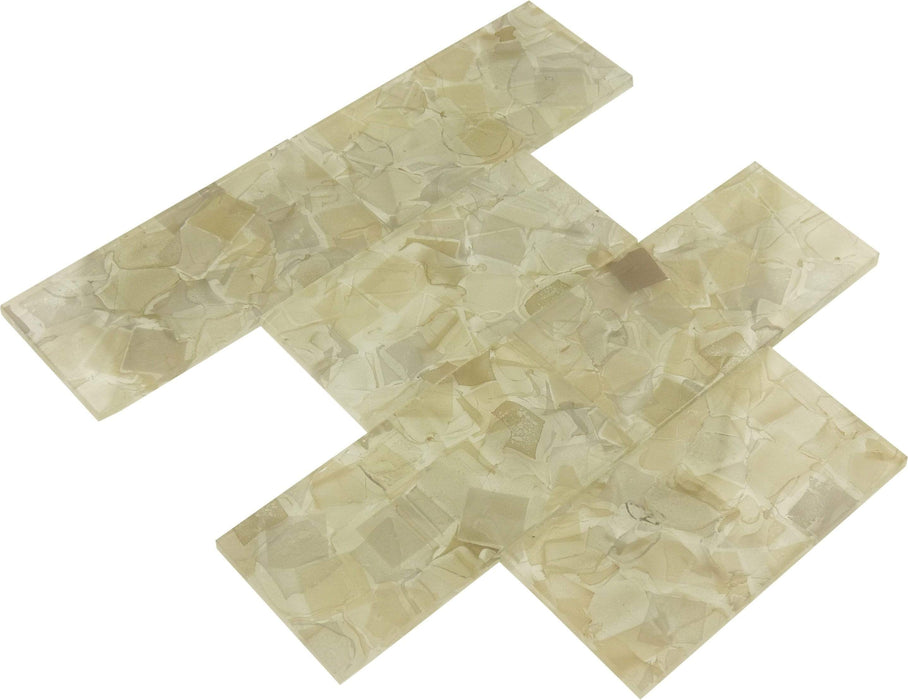 Anemone Beige 3" x 6" Glossy Glass Subway Pool Tile Royal Tile & Stone