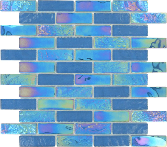 Bimini Blue 1" x 3" Glossy & Iridescent Glass Pool Tile Royal Tile & Stone