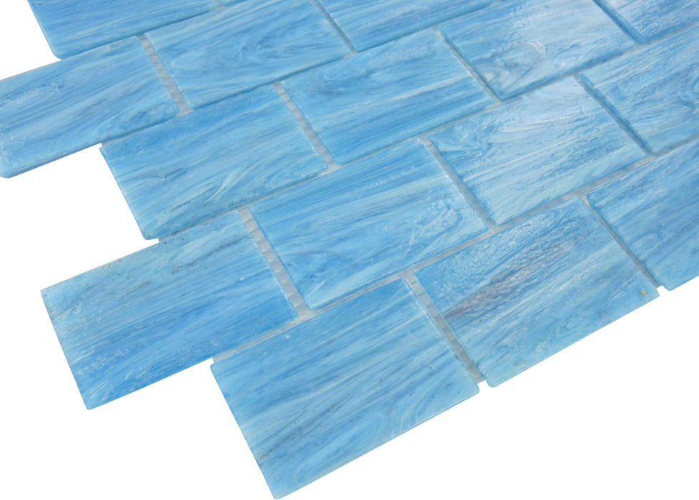 Ionian Blue 2" x 3" Glossy Glass Subway Pool Tile Royal Tile & Stone