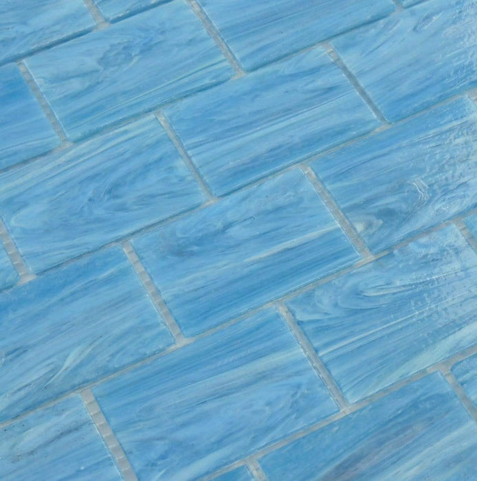 Ionian Blue 2" x 3" Glossy Glass Subway Pool Tile Royal Tile & Stone