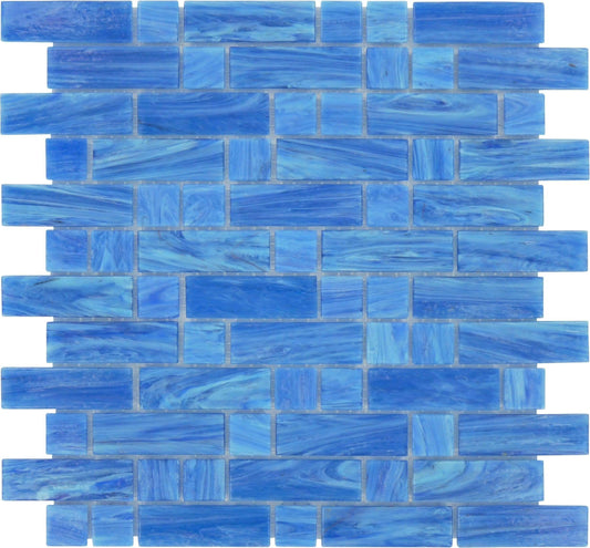 Labrador Blue Random Brick Glossy Glass Pool Tile Royal Tile & Stone