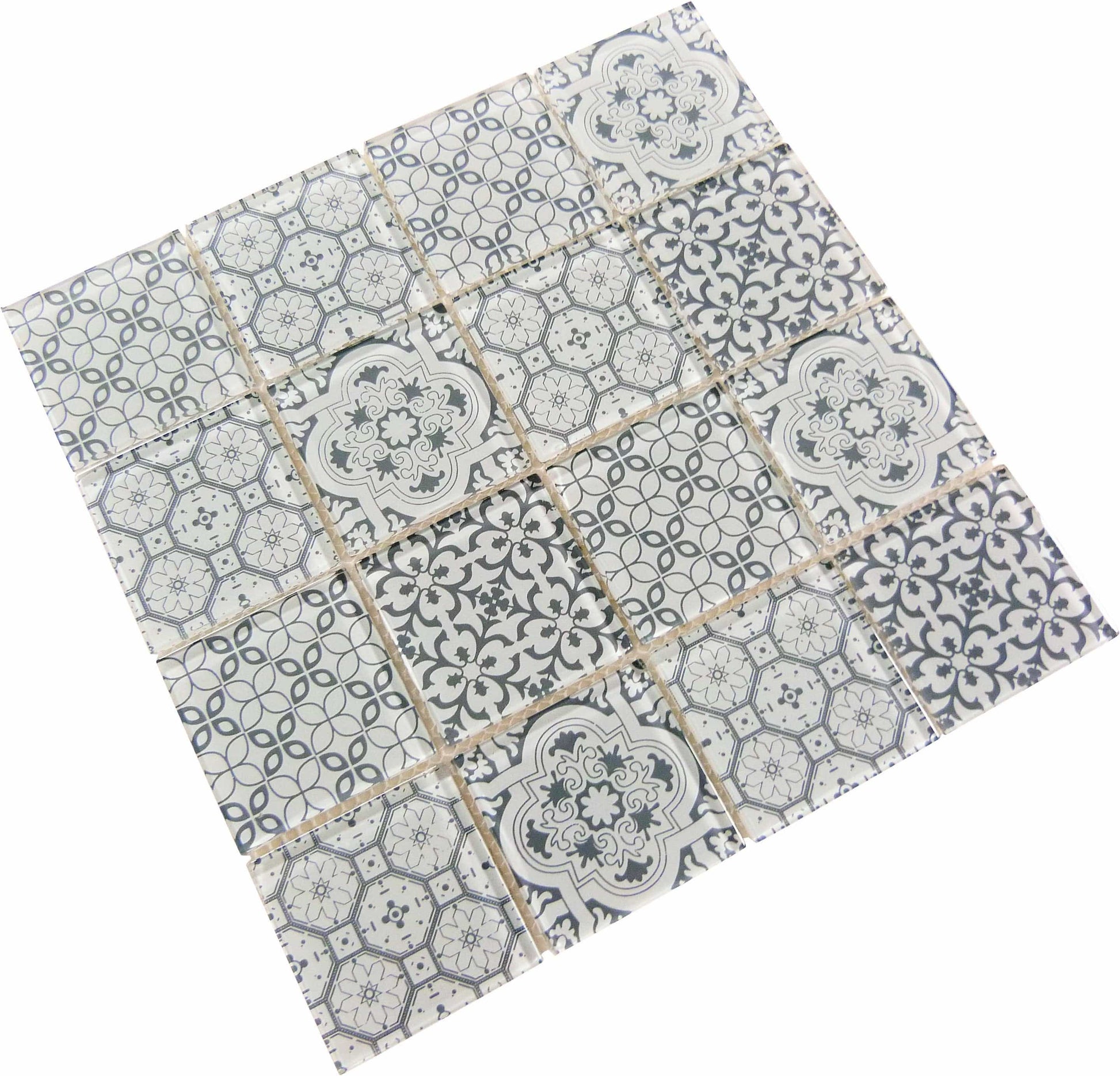 Patchwork Cinza Grey 3x3 Glossy Glass Tile Royal Tile & Stone