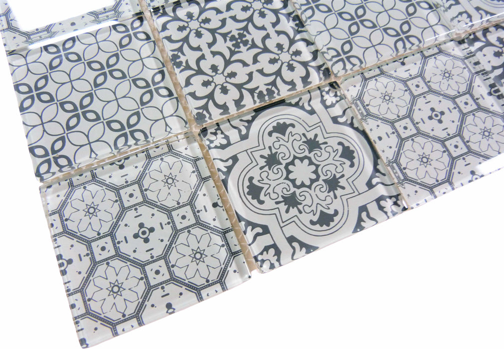 Patchwork Cinza Grey 3x3 Glossy Glass Tile Royal Tile & Stone