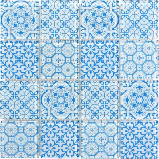 Patchwork Turquoise 3x3 Glossy Glass Tile Royal Tile & Stone
