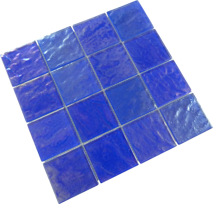 Piazza Cobalt Textured 3x3 Iridescent Glass Tile Royal Tile & Stone