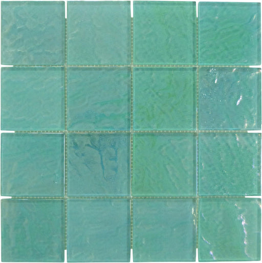 Piazza Green Textured 3x3 Iridescent Glass Tile Royal Tile & Stone